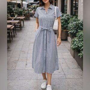Abercrombie & Fitch Blue Pinstripe Shirt Midi Dress